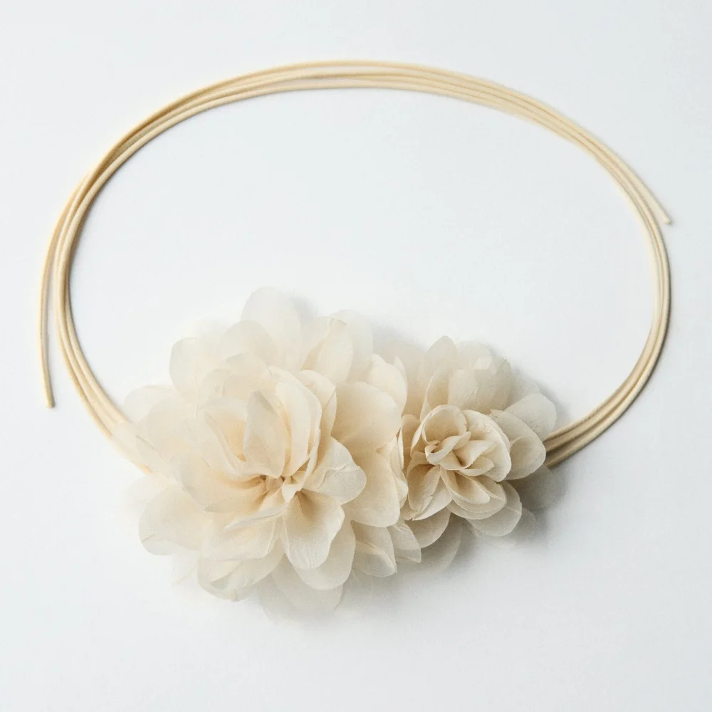 NEW Zara Cream Ecru Corded Collar Flowers Necklace Choker - Picture 4 of 7